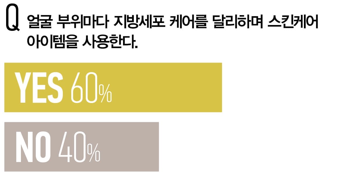 얼굴 부위마다 지방세포 케어를 달리하며 스킨케어 아이템을 사용한다.